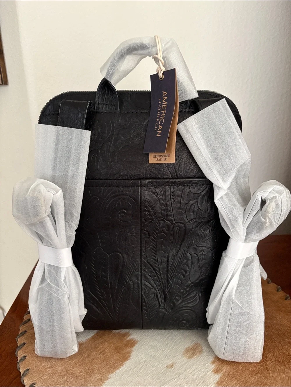 American Leather Co. Cleveland Leather Backpack - black tooled